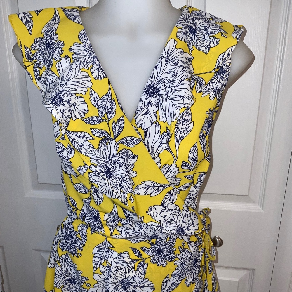 Japna Floral Wrap Flounce Front W/ Inside & Outside Ties Elastic Waist Womens XS